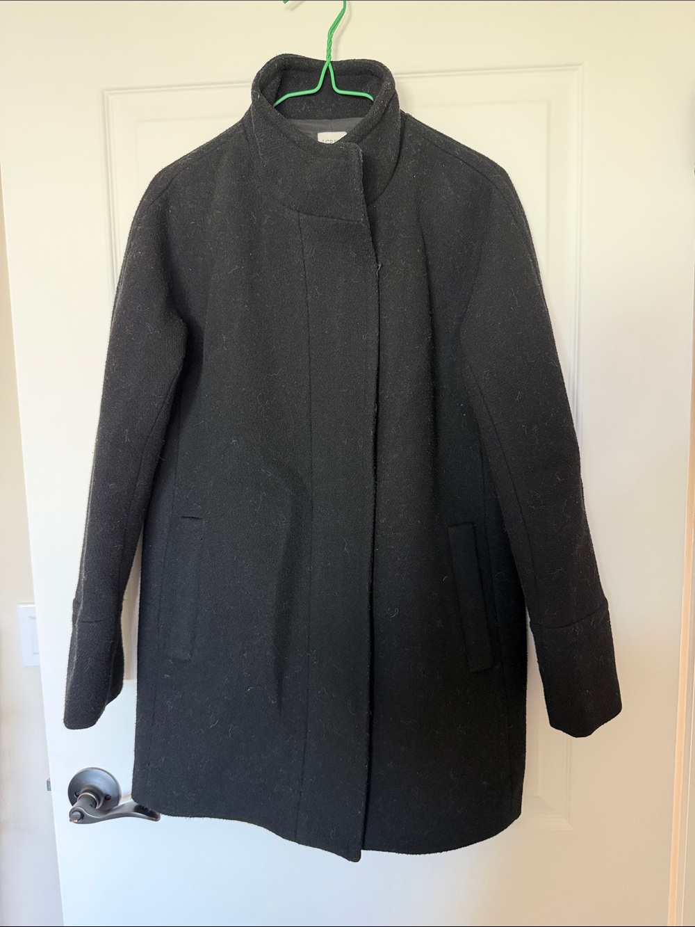 J. Crew Black Wool-Blend Stand Collar Pea Coat